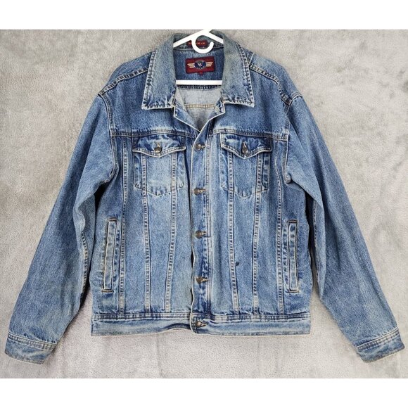 Denim Gear Other - Denim Gear Jacket Mens XL Blue Jean Distressed Button Up Long Sleeve 90s Vintage